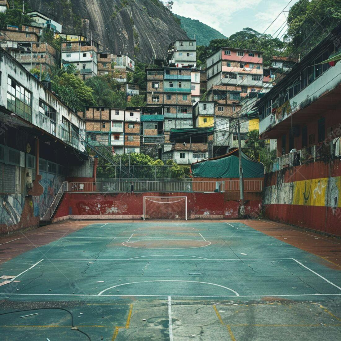 Campo de futebol em favela brasileira