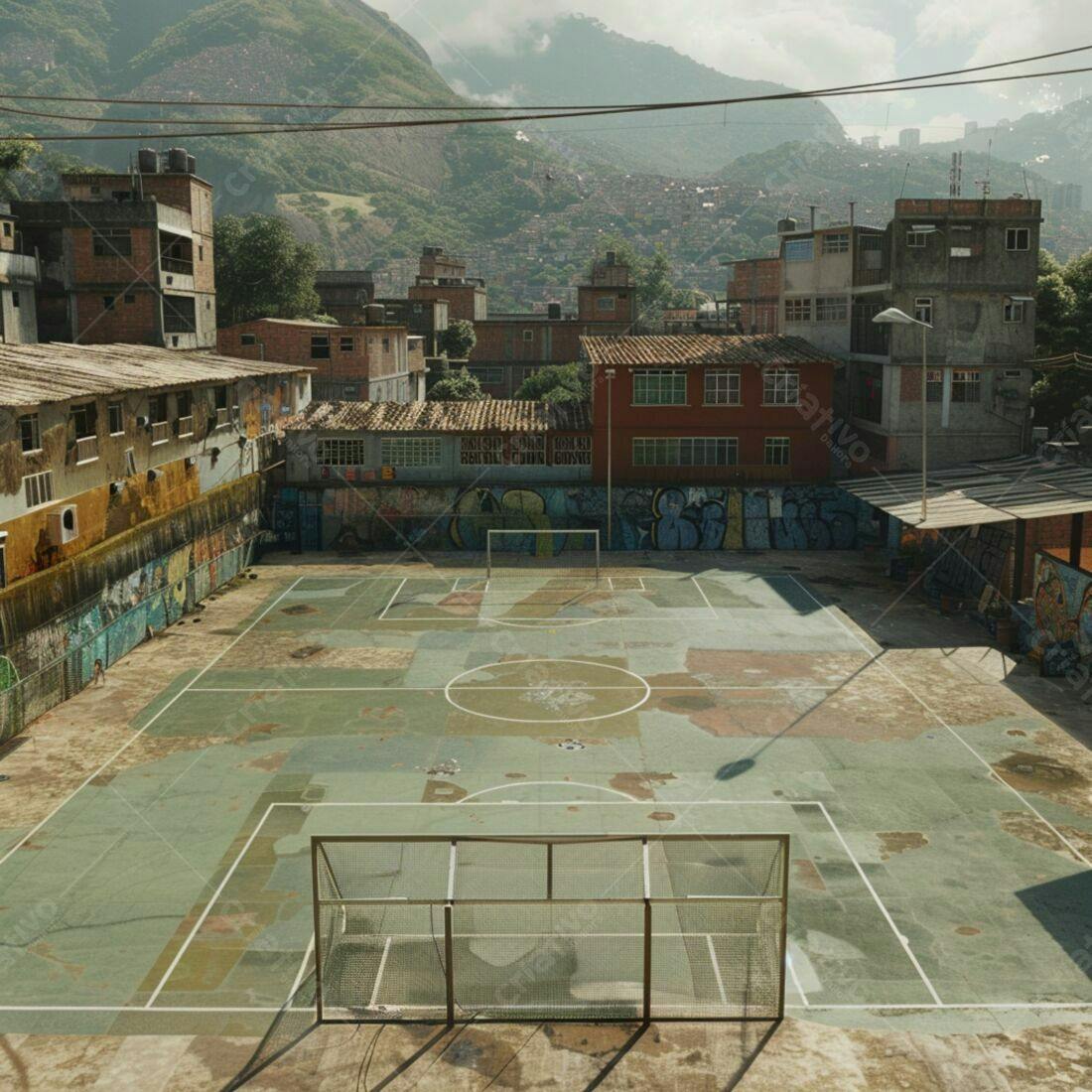 Campo de futebol em favela brasileira
