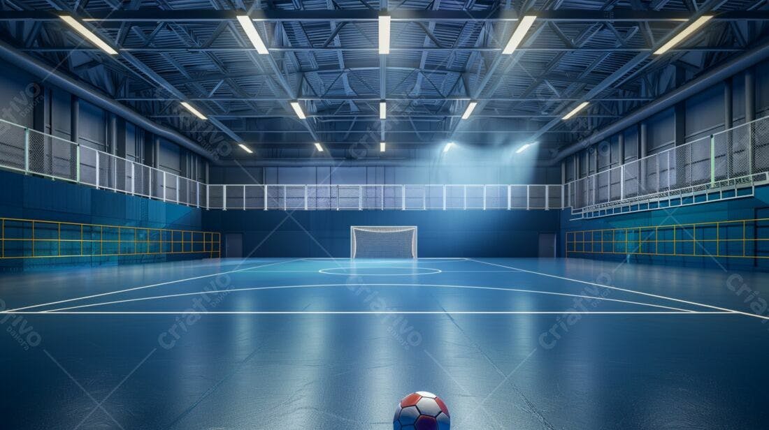 Quadra de futsal azul moderna vazia