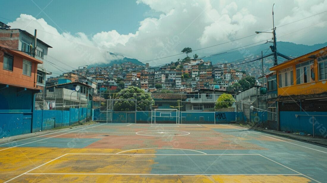 Quadra de futebol em favela brasileira