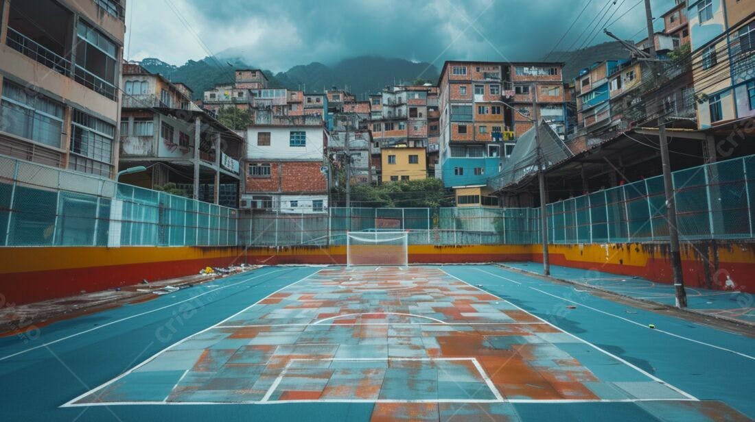 Campo de futebol em favela brasileira