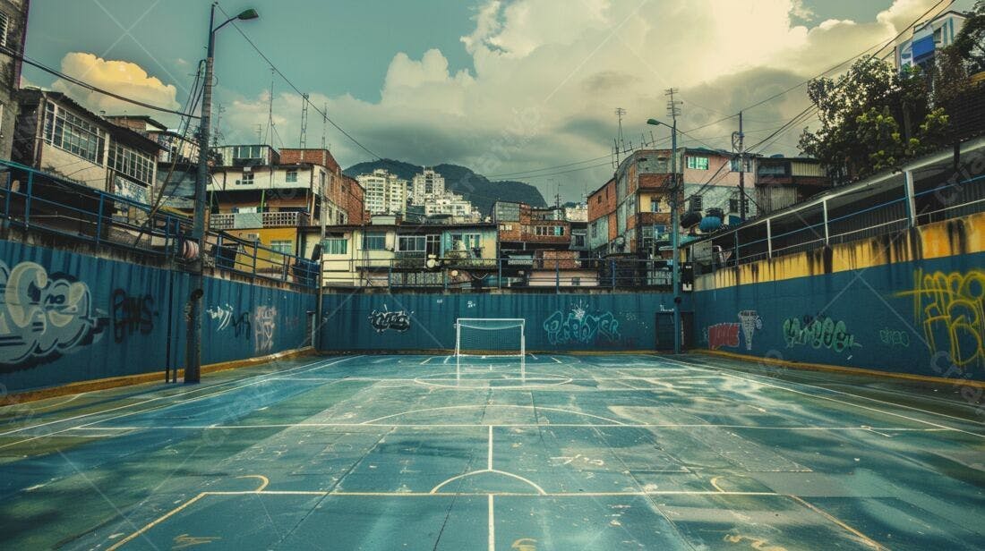 Campo de futebol em favela brasileira