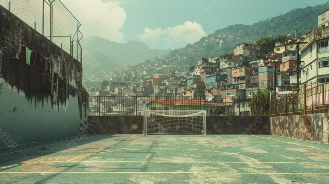 Campo de futebol em favela brasileira