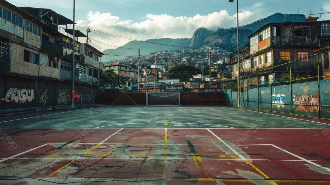 Campo de futebol em favela brasileira