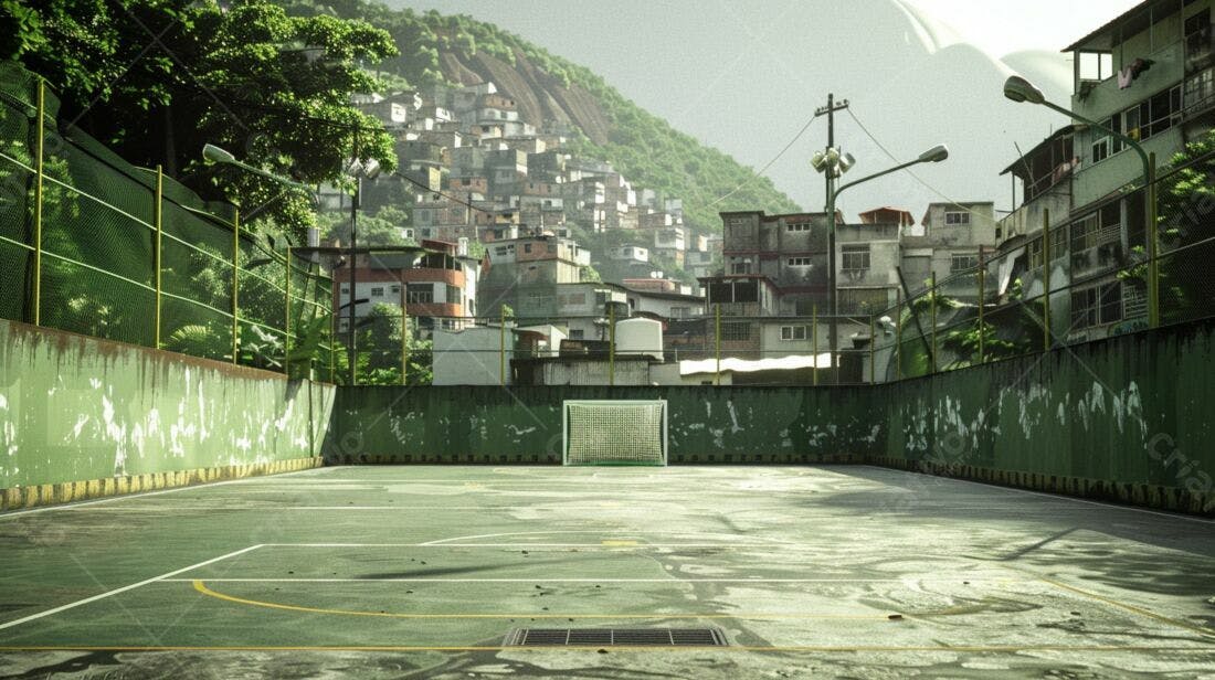 Campo de futebol em favela brasileira