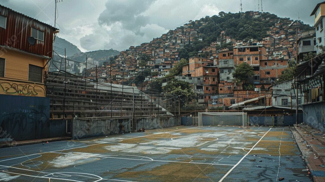 Campo de futebol em favela brasileira