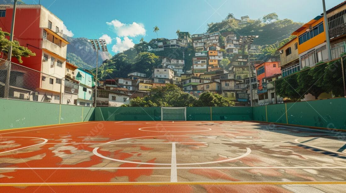 Campo de futebol em favela brasileira