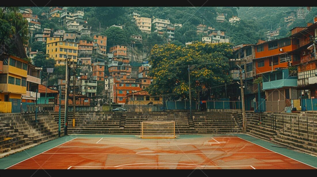 Campo de futebol em favela brasileira