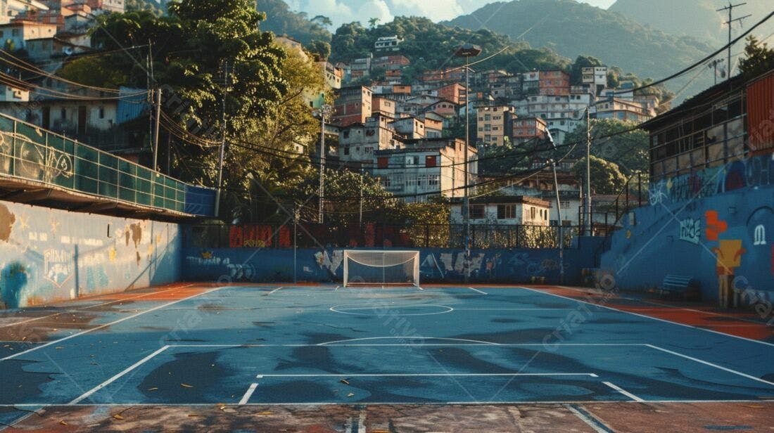 Campo de futebol em favela brasileira