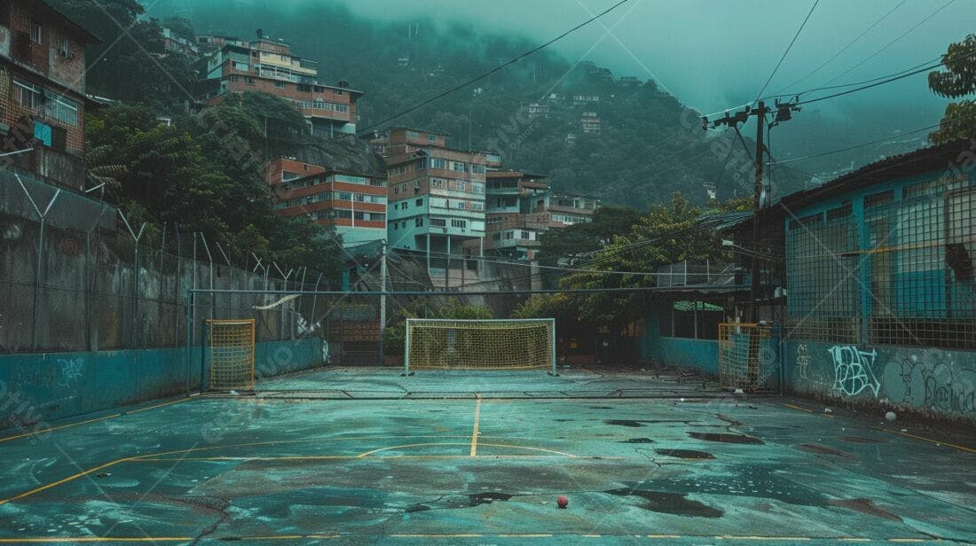 Campo de futebol abandonado favela