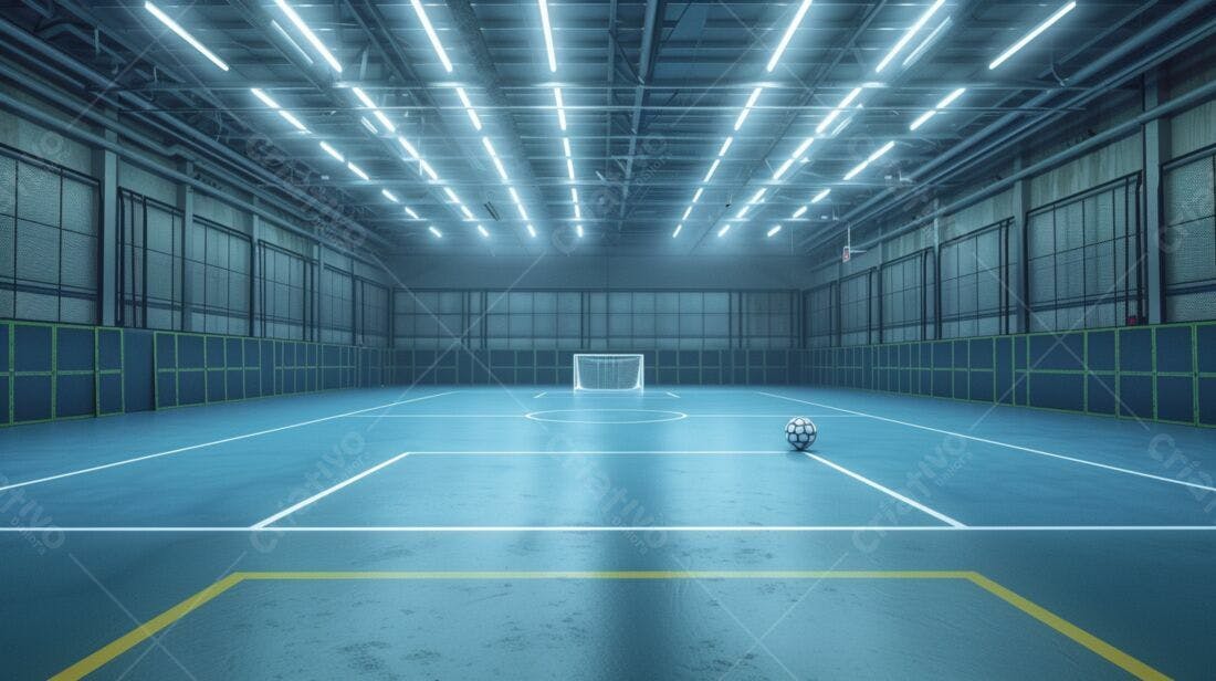 Quadra de futsal indoor iluminada