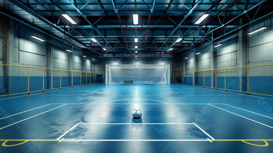Bola de futebol em quadra indoor azul