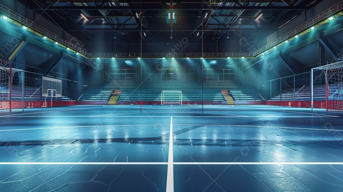 Quadra de futsal iluminada à noite