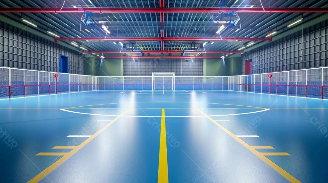 Quadra de futsal indoor azul e amarela