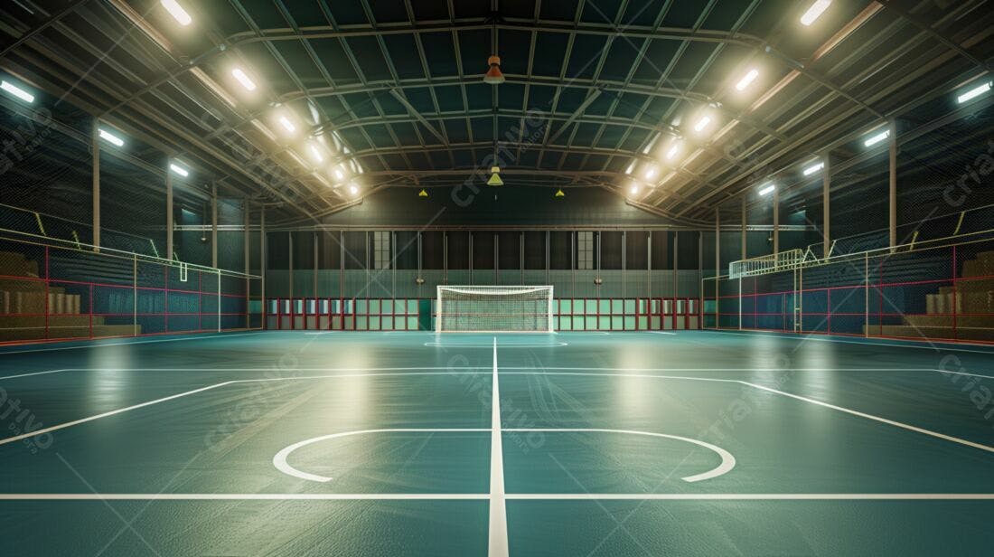 Quadra de futsal iluminada à noite