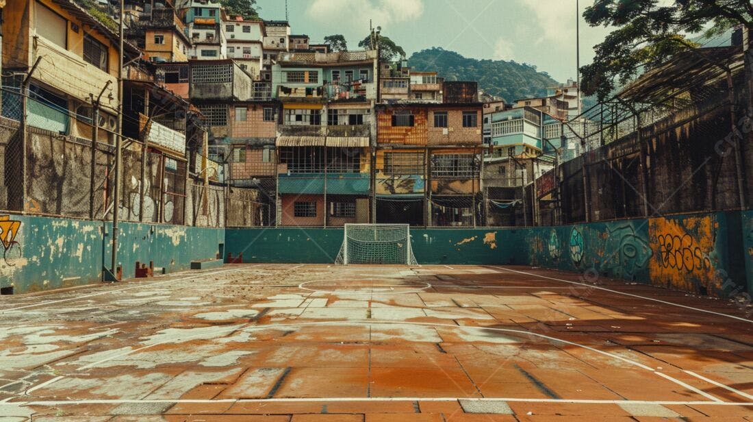 Campo de futebol em favela brasileira