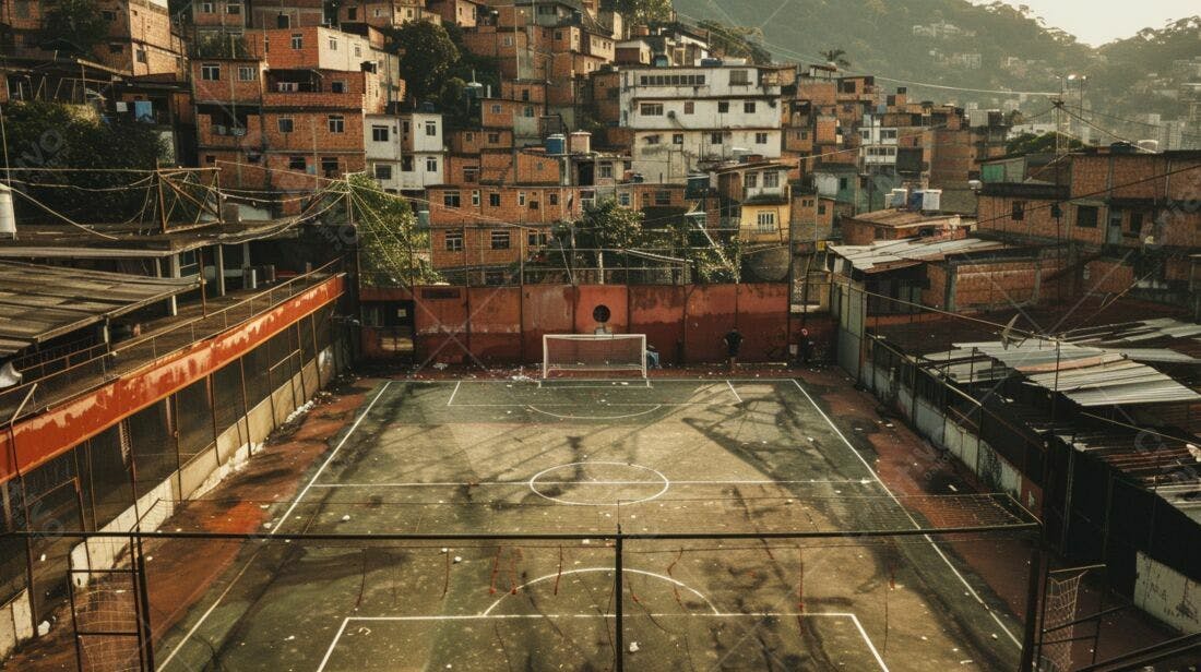 Campo de futebol em favela brasileira