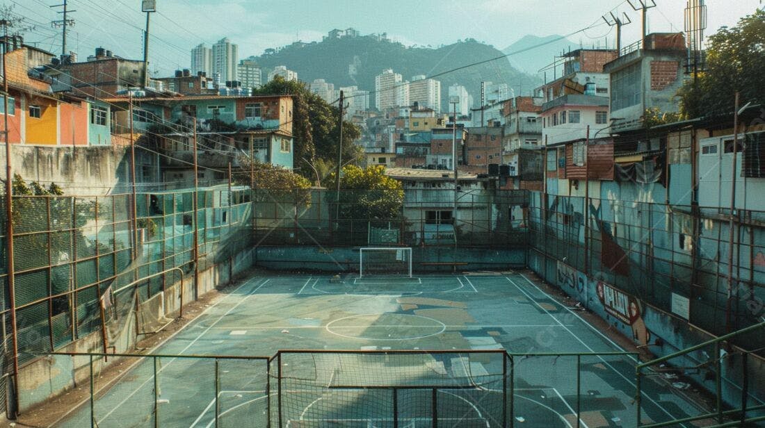 Campo de futebol em favela brasileira