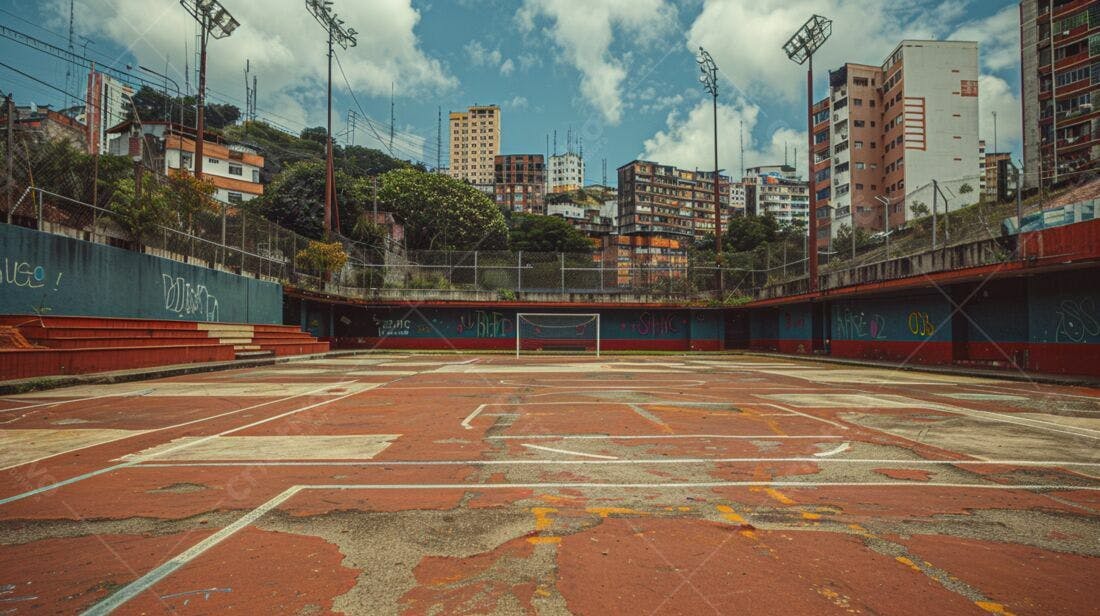 Quadra de futebol abandonada em favela