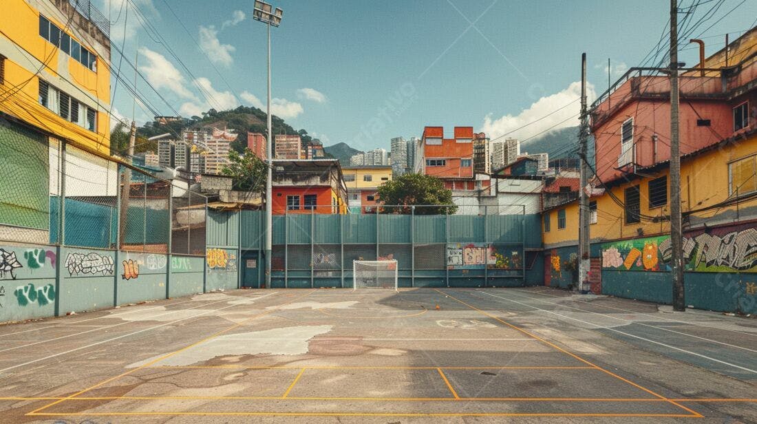 Quadra esportiva em favela colorida