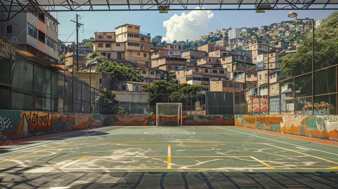 Campo de futebol em favela brasileira