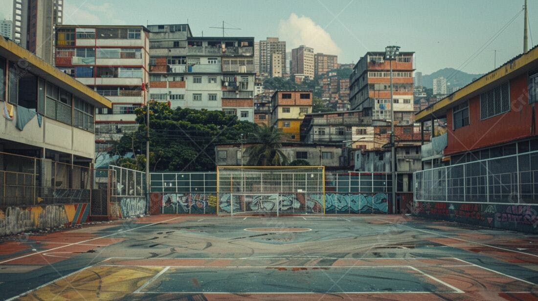 Quadra de futebol em favela brasileira