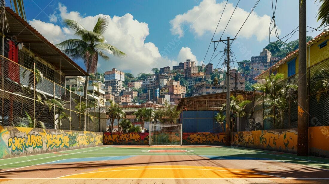 Quadra de futebol em favela brasileira