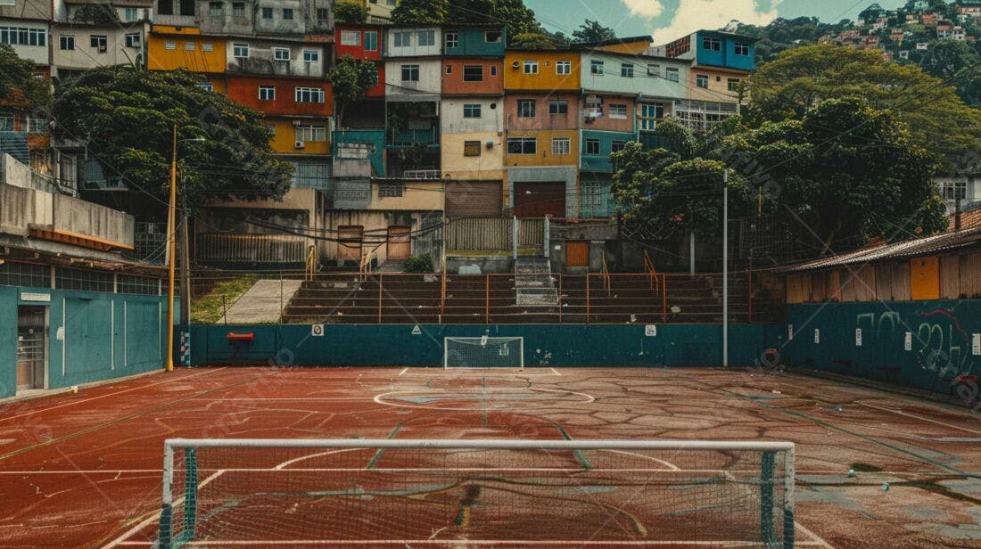Campo de futebol em favela brasileira
