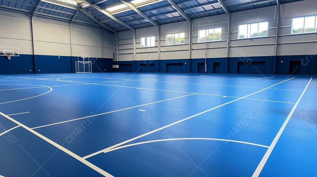 Quadra esportiva azul moderna e ampla