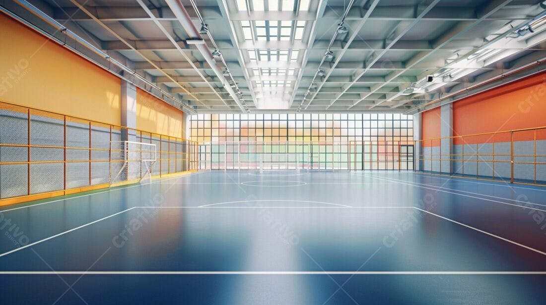 Quadra de futsal moderna e iluminada
