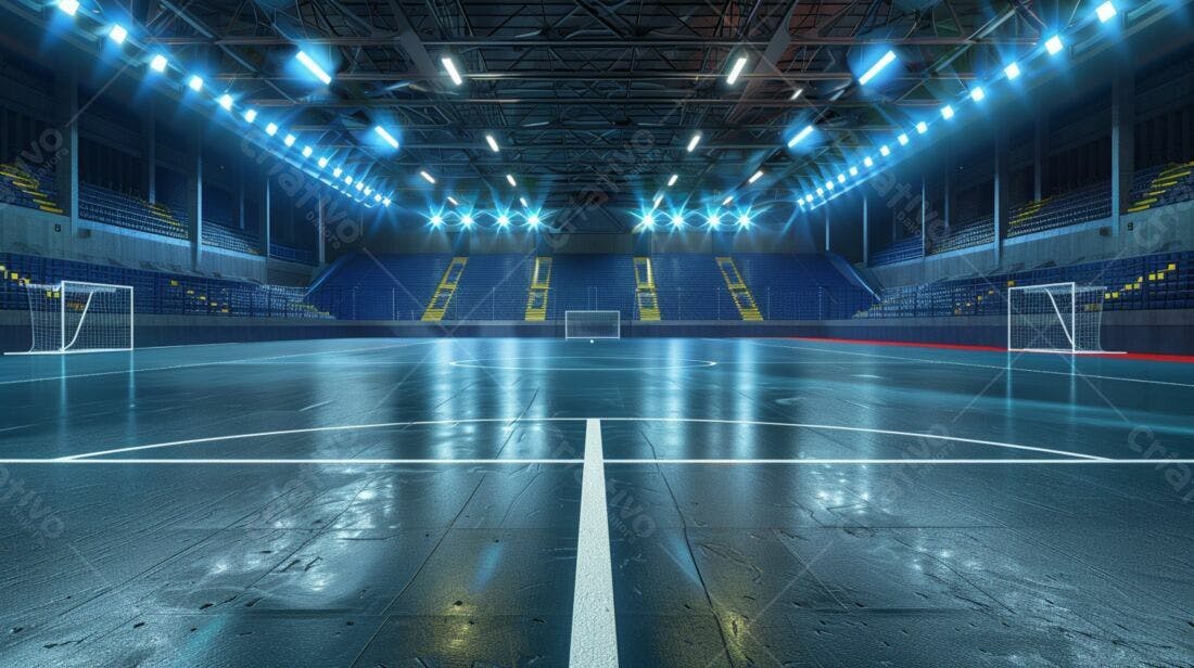 Quadra de futsal iluminada estádio vazio