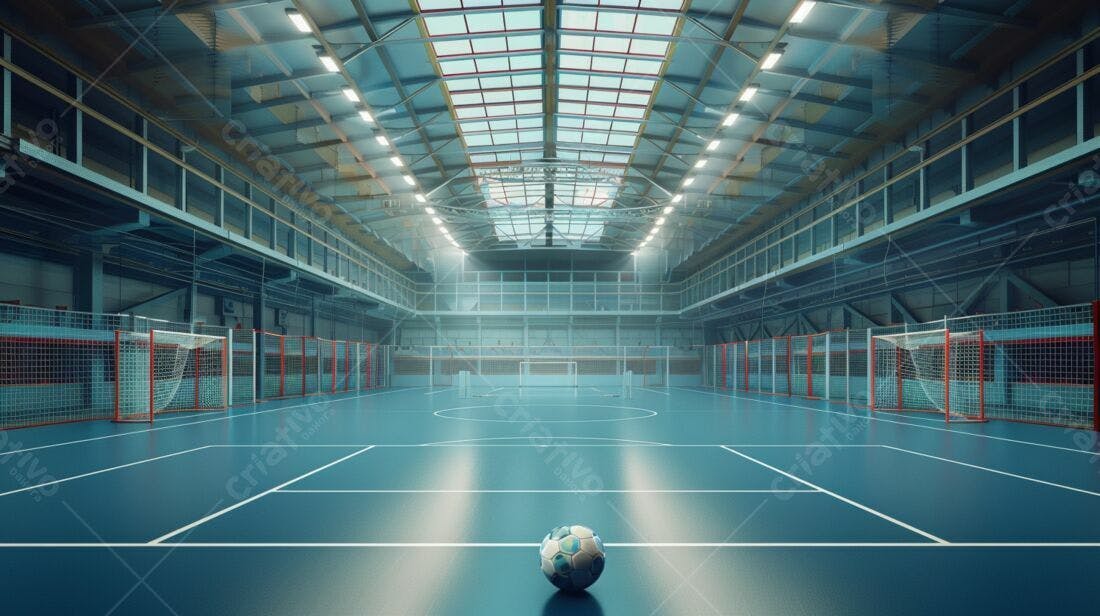 Bola de futebol em quadra indoor azul