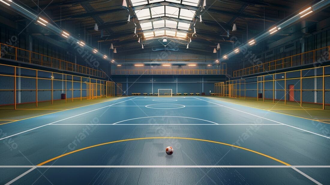 Quadra de futsal moderna interior azul