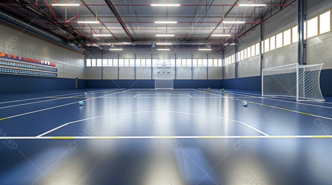 Quadra de futsal moderna azul e branca