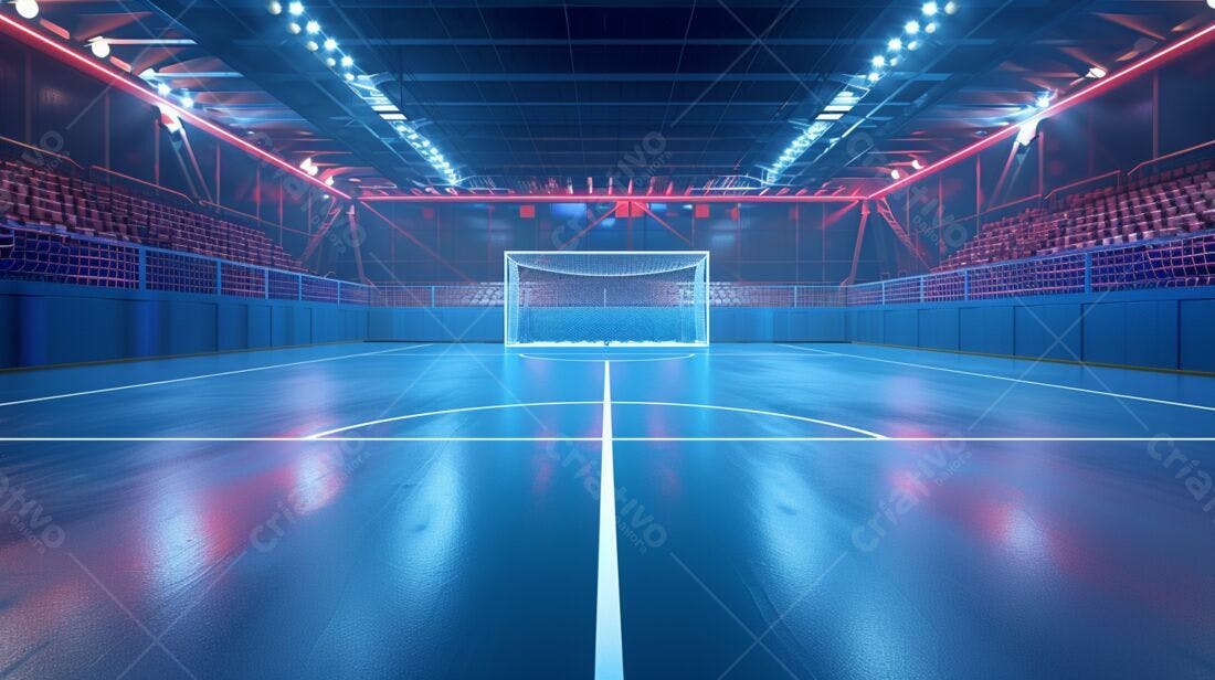 Quadra de futsal futurista azul e rosa