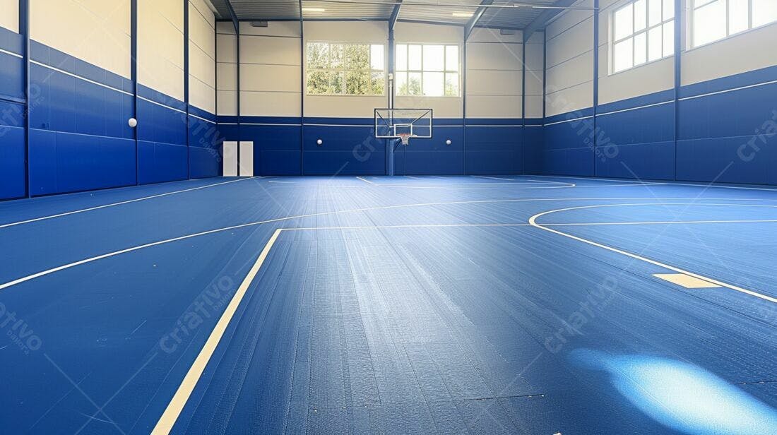 Quadra de basquete azul moderna e iluminada