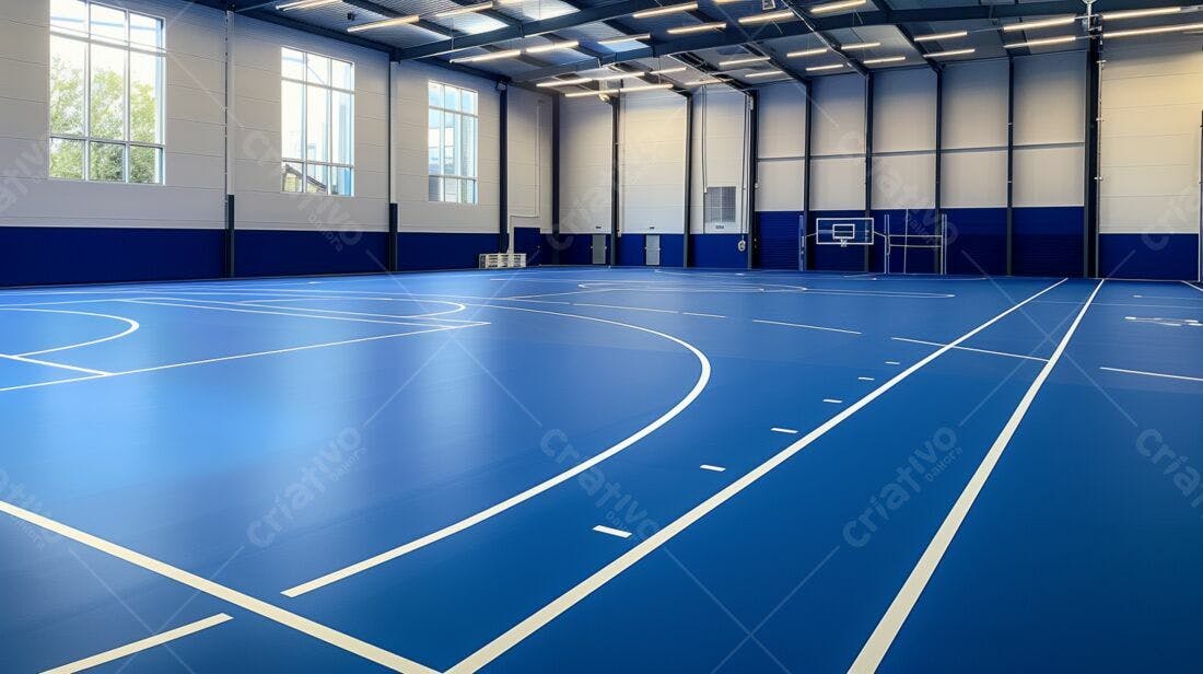 Quadra esportiva azul moderna e ampla