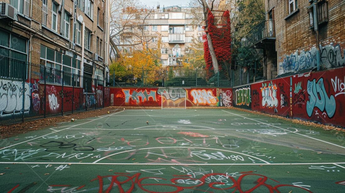 Quadra de futebol com grafites outono