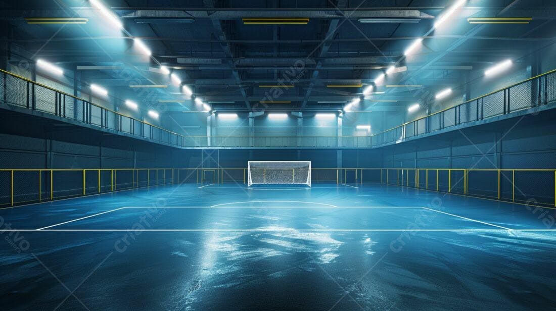 Campo de futebol indoor iluminado azul