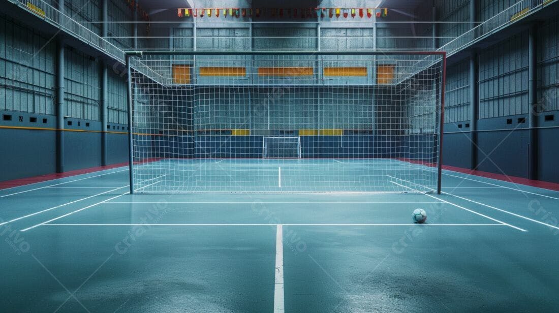 Bola de futebol em quadra indoor