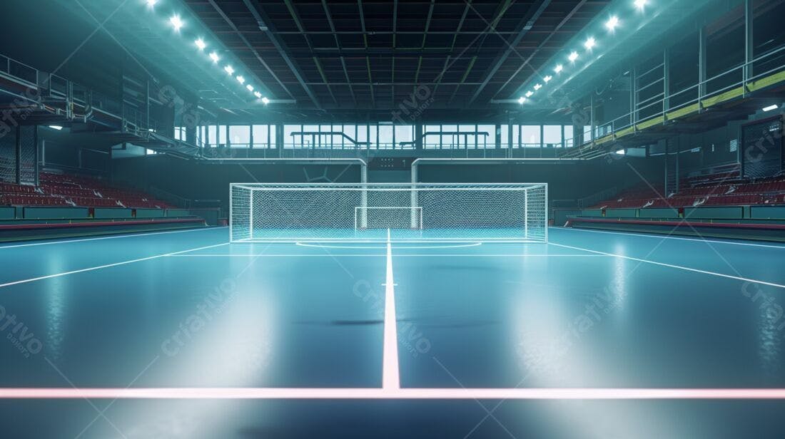 Quadra de futsal iluminada azul