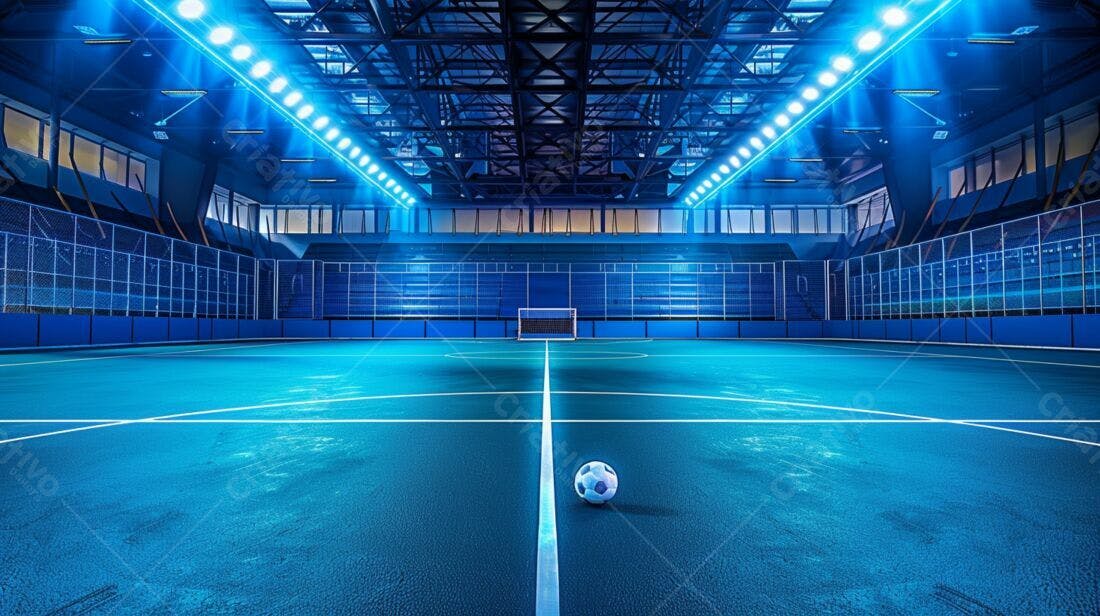 Campo de futebol indoor azul iluminado