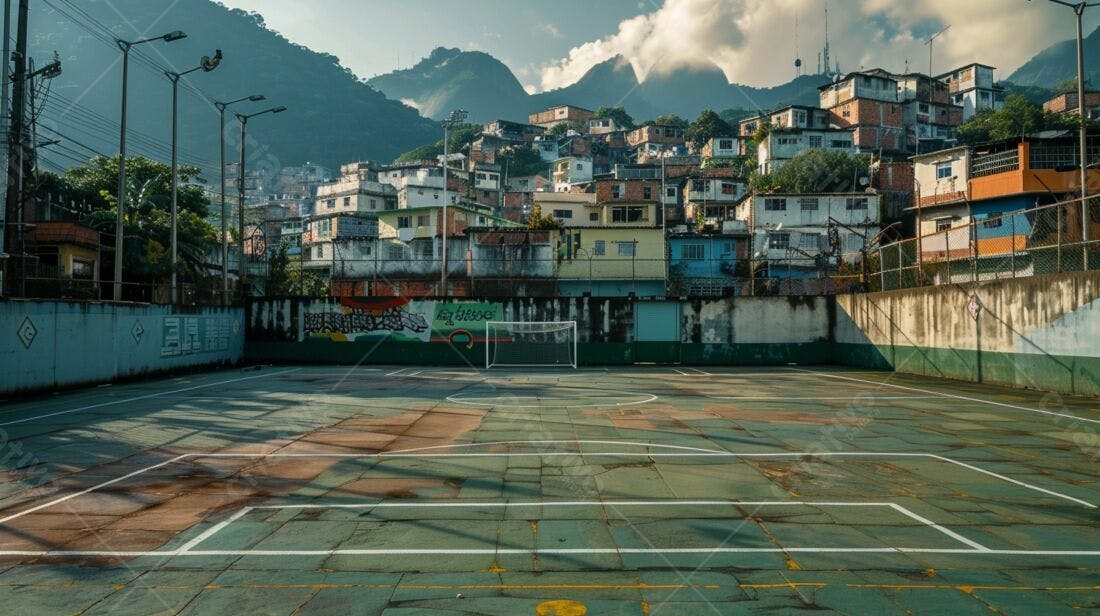 Quadra de futebol em favela brasileira
