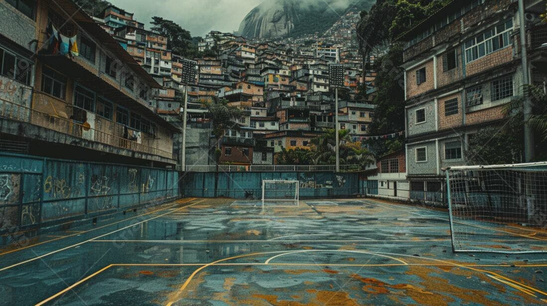 Campo de futebol em favela brasileira