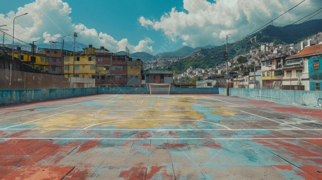 Campo de futebol desgastado em favela