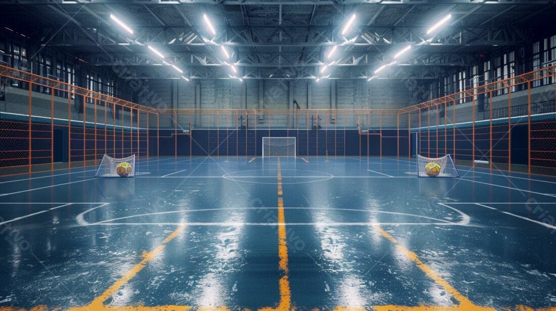 Campo de futebol indoor azul e laranja
