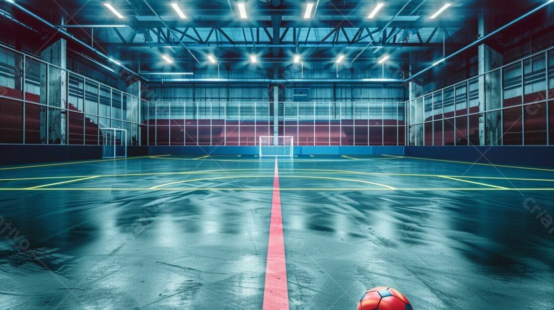 Quadra de futebol indoor iluminada