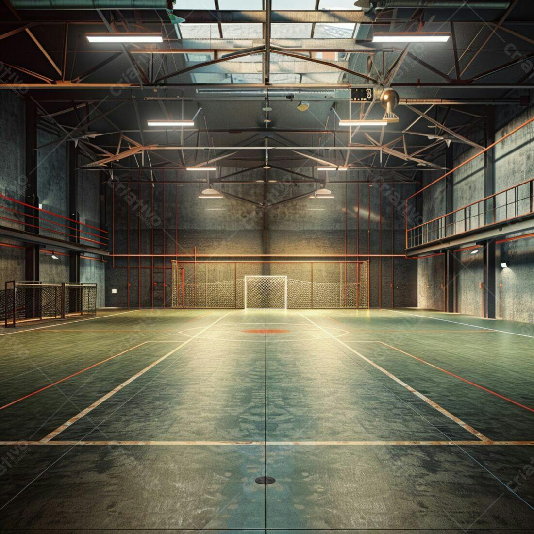 Quadra de futebol indoor estilo industrial