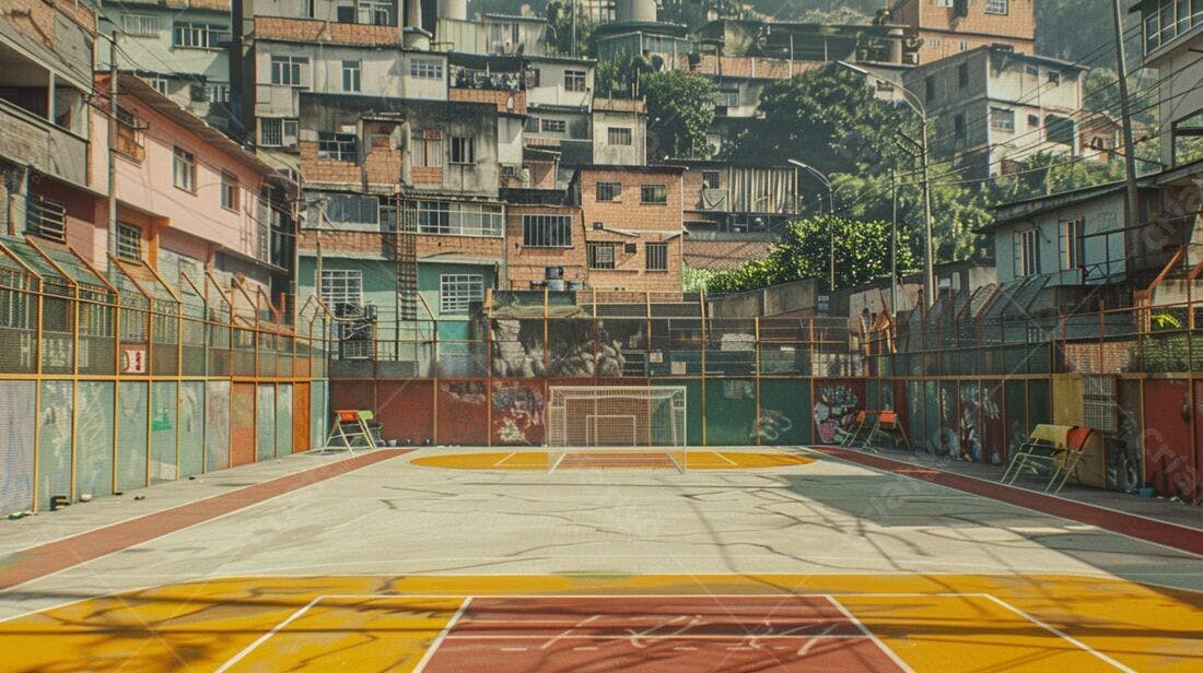 Quadra de futebol em favela brasileira
