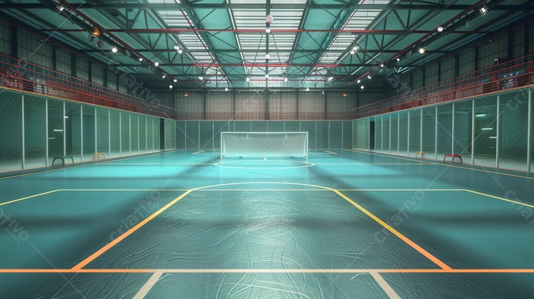 Quadra de futebol indoor moderna e vazia
